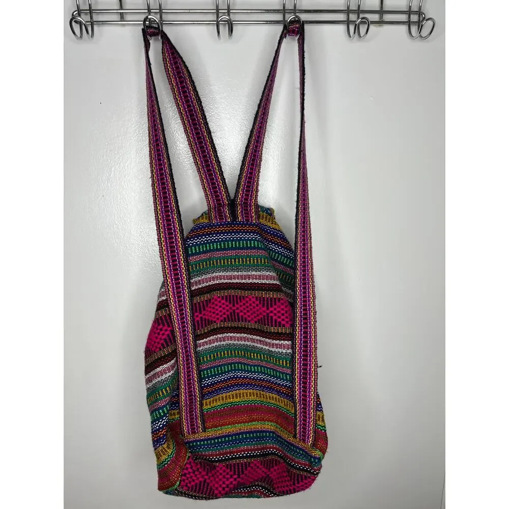 Pinzon Colorful Boho Hobo Backpack Canvas Drawstring Rucksack - Picture 4 of 5